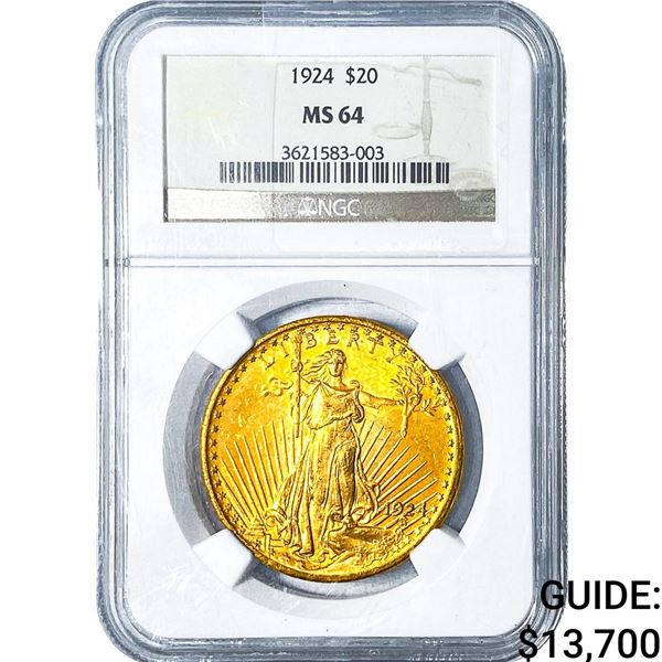 1924 $20 Gold Double Eagle NGC MS64