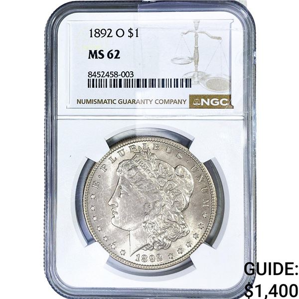 1892-O Morgan Silver Dollar NGC MS62