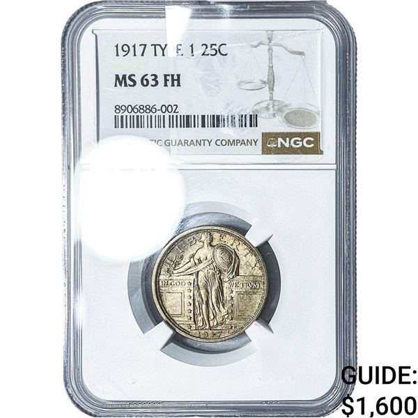 1917 Standing Liberty Quarter NGC MS63 FH Type 1