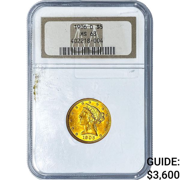 1906-D $5 Gold Half Eagle NGC MS63