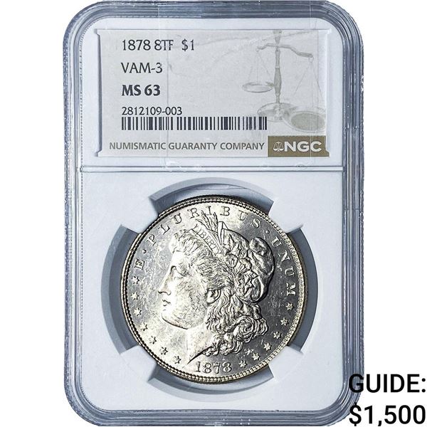 1878 8TF Morgan Silver Dollar NGC MS63 VAM-3