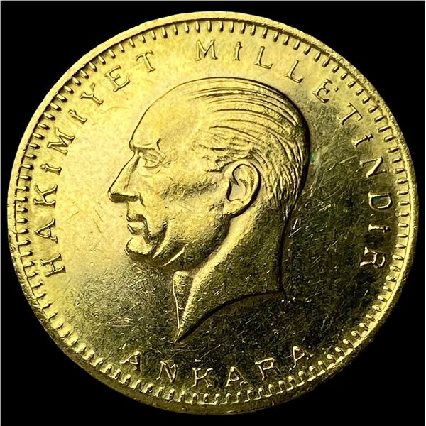 1923 Turkey 50 Kurush .106oz Gold Coin GEM  PROOF