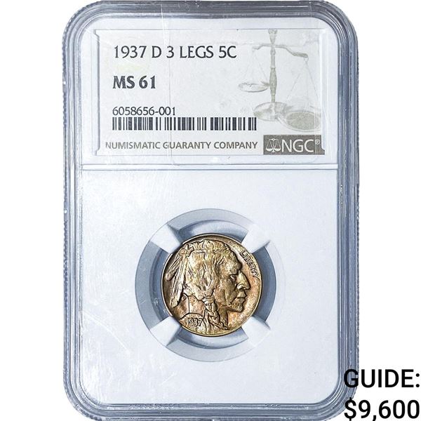 1937-D Buffalo Nickel NGC MS61 3 Legs
