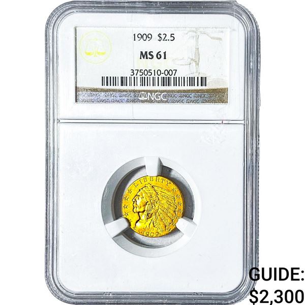 1909 $2.50 Gold Quarter Eagle NGC MS61