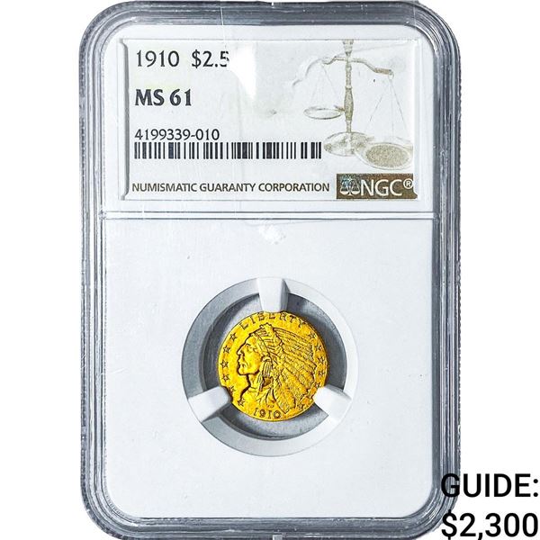 1910 $2.50 Gold Quarter Eagle NGC MS61