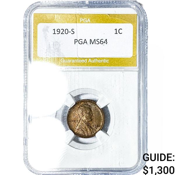 1920-S Wheat Cent PGA MS64