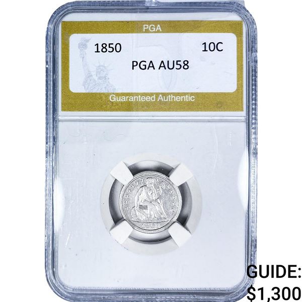 1850 Seated Liberty Dime PGA AU58