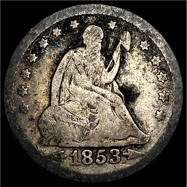 1853-O Arrows & Rays Silver Seated Liberty  Quarter NICELY CIRCULATED