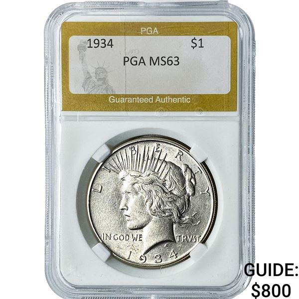 1934 Silver Peace Dollar PGA MS63