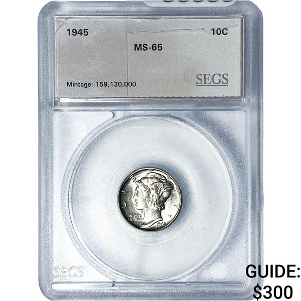 1945 Mercury Silver Dime SEGS MS65
