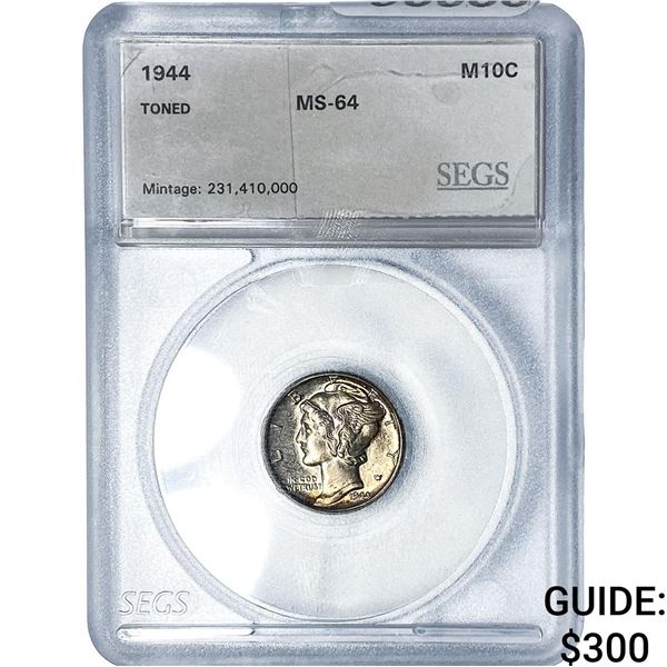 1944 Mercury Silver Dime SEGS MS64
