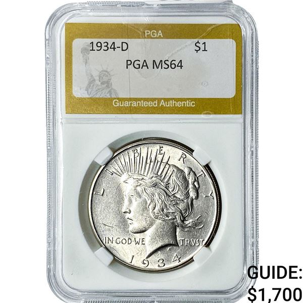 1934-D Silver Peace Dollar PGA MS64