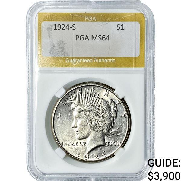 1924-S Silver Peace Dollar PGA MS64