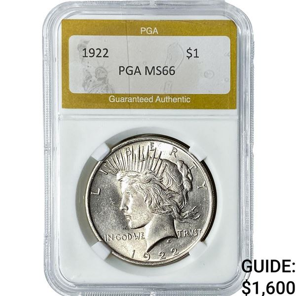 1922 Silver Peace Dollar PGA MS66