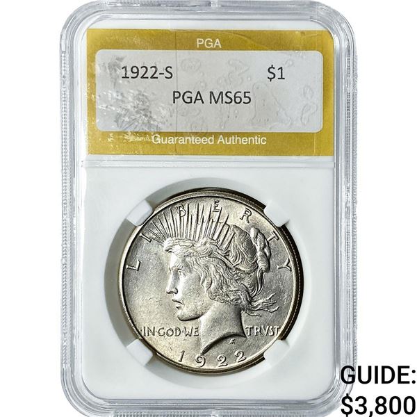 1922-S Silver Peace Dollar PGA MS65