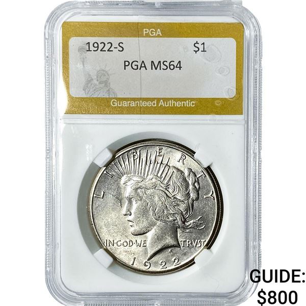 1922-S Silver Peace Dollar PGA MS64