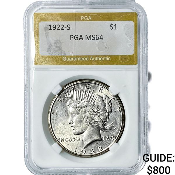 1922-S Silver Peace Dollar PGA MS64
