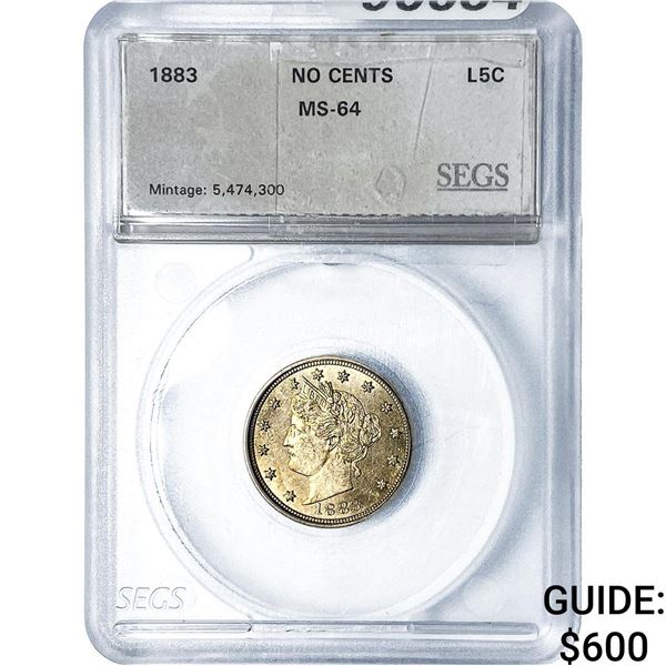 1883 Liberty Victory Nickel SEGS MS64 No Cents