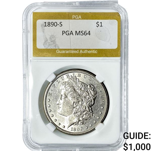 1890-S Morgan Silver Dollar PGA MS64