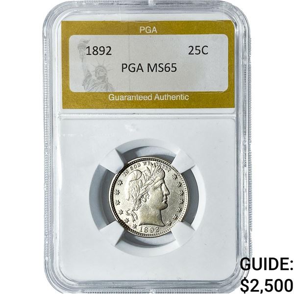 1892 Barber Quarter PGA MS65