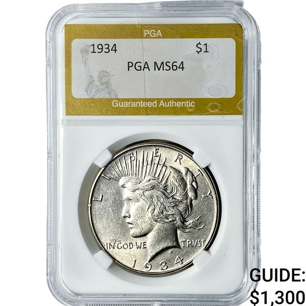 1934 Silver Peace Dollar PGA MS64