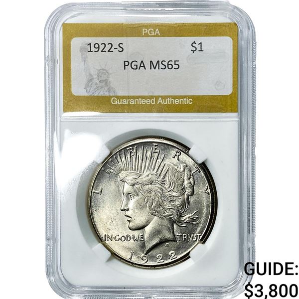 1922-S Silver Peace Dollar PGA MS65