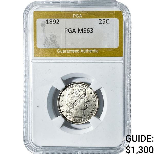1892 Barber Quarter PGA MS63