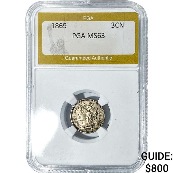 1869 Nickel Three Cent PGA MS63