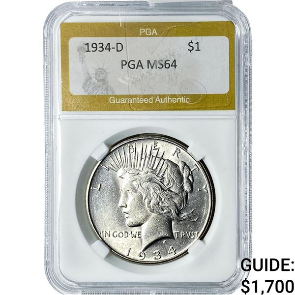 1934-D Silver Peace Dollar PGA MS64