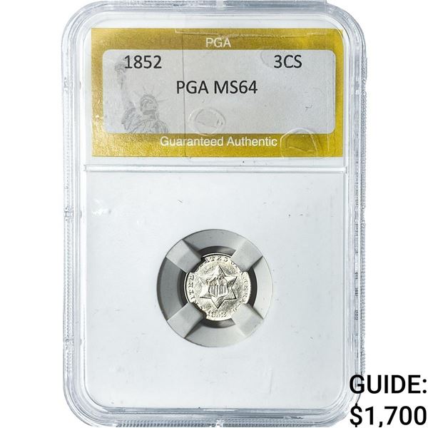 1852 Silver Three Cent PGA MS64