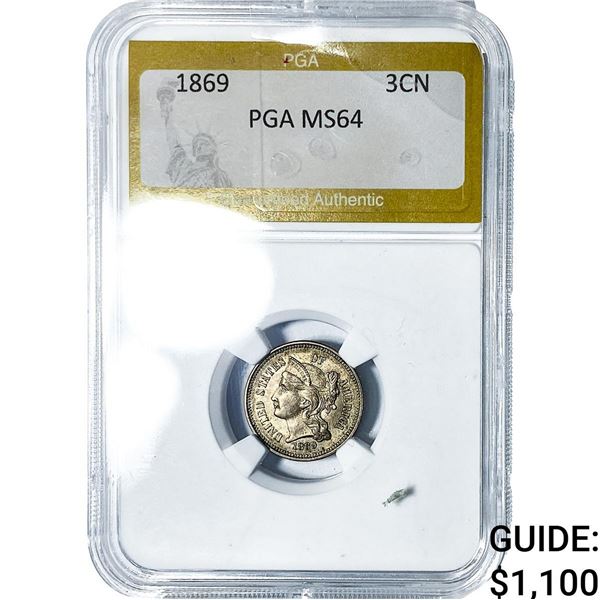 1869 Nickel Three Cent PGA MS64