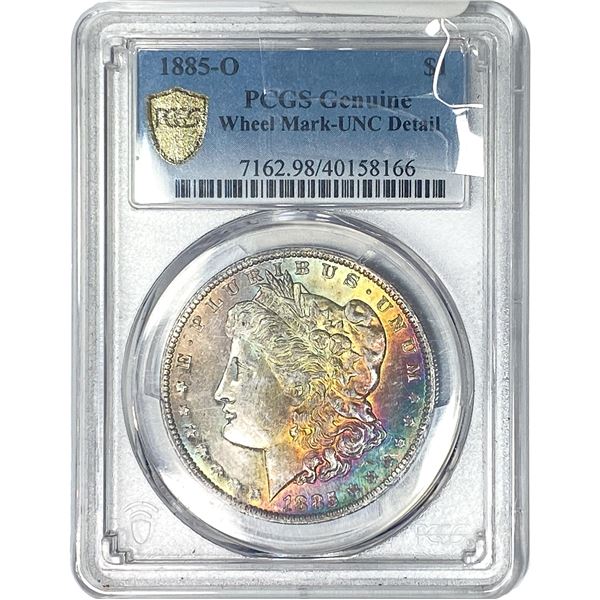 1885-O Morgan Silver Dollar PCGS UNC Detail Wheel Mark