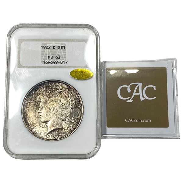 1922-D CAC Silver Peace Dollar NGC MS63