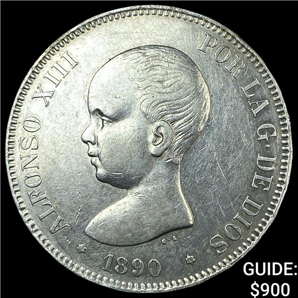 1890 PGM Spain Silver 5 Pesetas