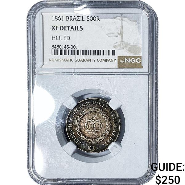 1861 Brazil Silver 500 Reis NGC XF Details