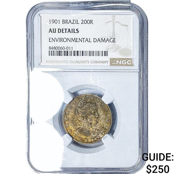 1901 Brazil Nickel 200 Reis NGC AU Details