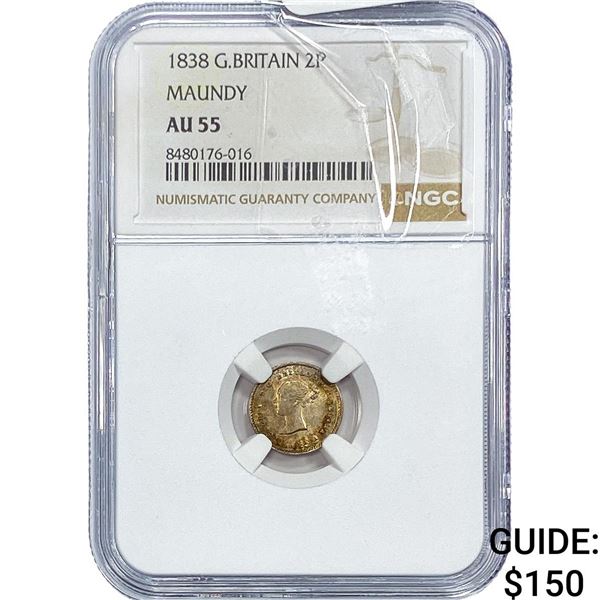 1838 Great Britain Silver Maundy 2 Pence NGC AU55