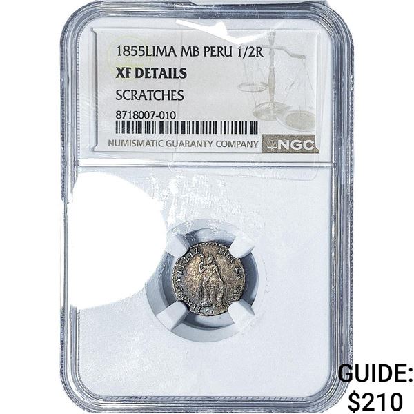 1855-LIMA Peru Silver 1/2 Real NGC XF Details