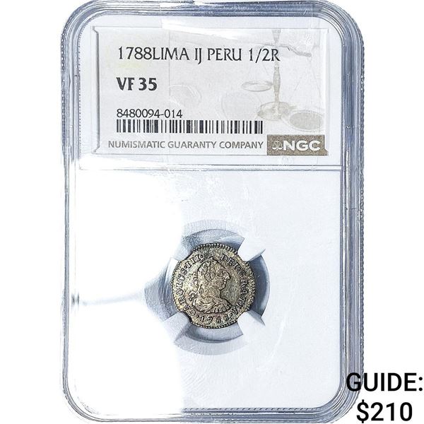 1788-LIMA Colonial Spain Silver 1/2 Real NGC VF35