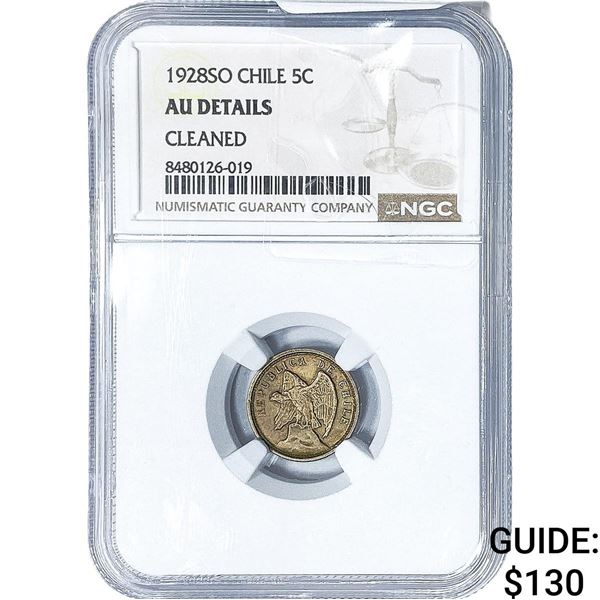 1928-SO Chile Silver 5 Centavos NGC AU Details