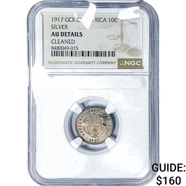 1917 Costa Rica Silver 10 Centavos NGC AU Details
