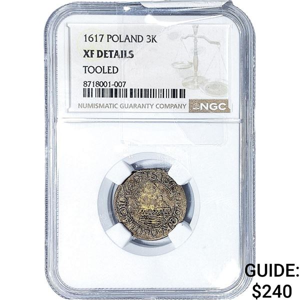 1617 Poland Silver 3 Kreuzers NGC XF Details