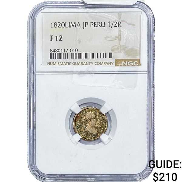 1820-Lima Colonial Spain Silver 1/2 Real Toned! NGC F12
