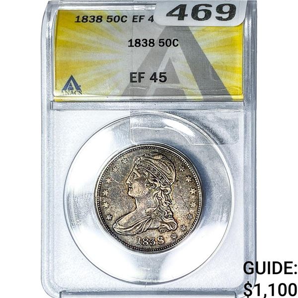 1838 Capped Bust Half Dollar ANACS EF45