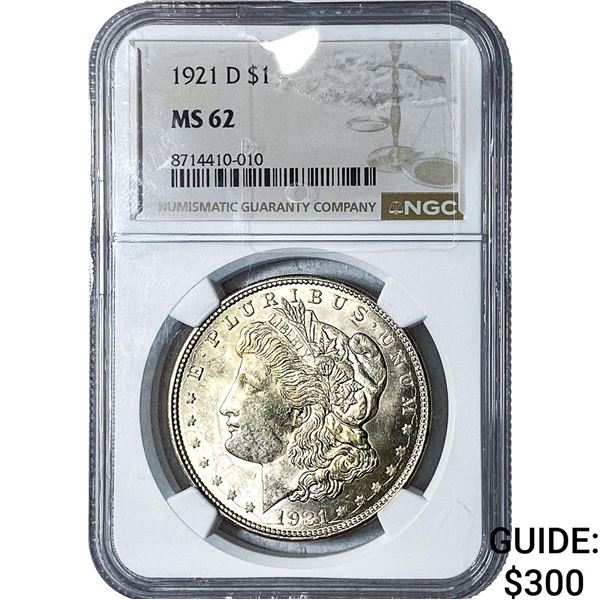 1921-D Morgan Silver Dollar NGC MS62