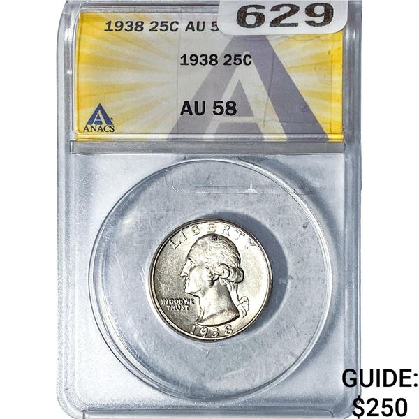 1938 Washington Silver Quarter ANACS AU58