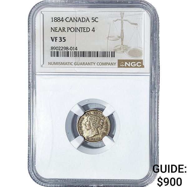 1884 5C Canada Near Pointed 4 NGC VF35
