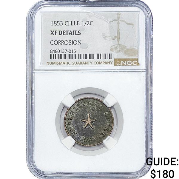 1853 Chile Copper 1/2 Centavo NGC XF Details