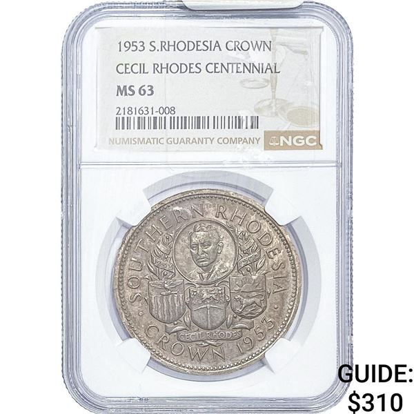 1953 S. Rhodesia Silver Crown NGC MS63