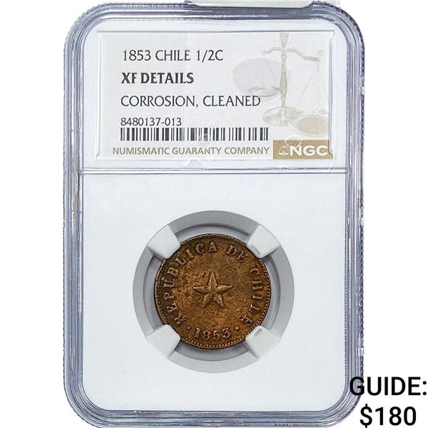 1853 Chile Copper 1/2 Centavos NGC XF Details